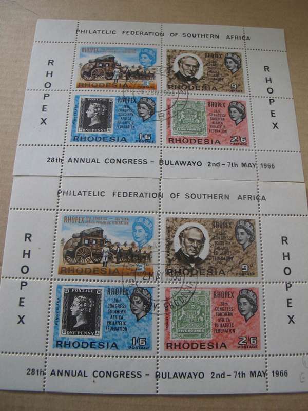 Rhodesia - 1966 Rhopex Miniature Sheets - Imperforate Left Side White and toned papers CTO